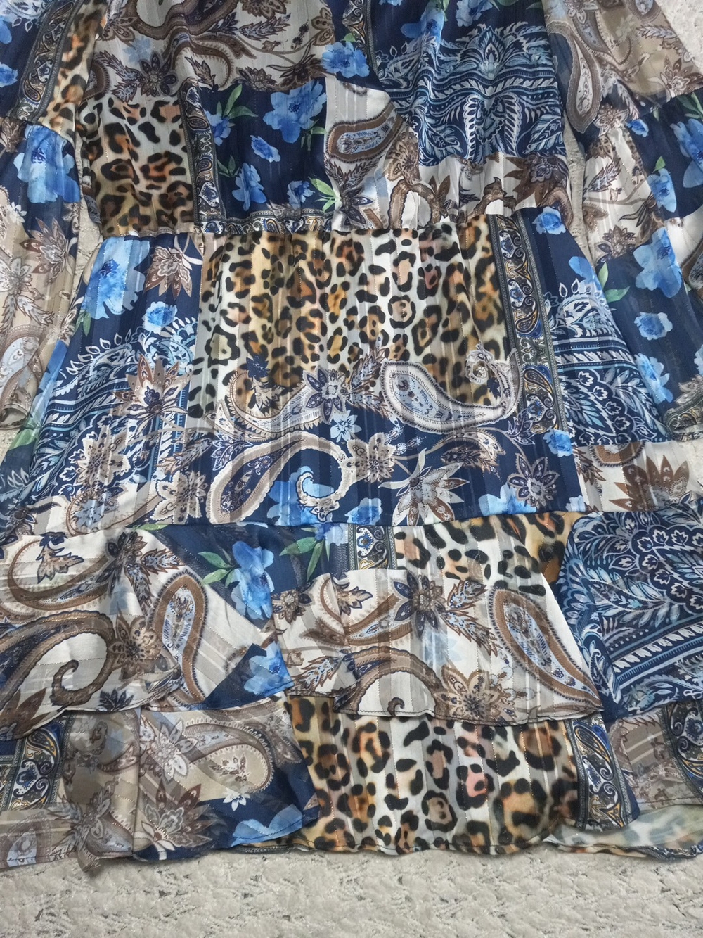 Boston Proper Wild Patchwork Print Flare Sleeve Peasant V-Neck  Dress Size L - Picture 6 of 9